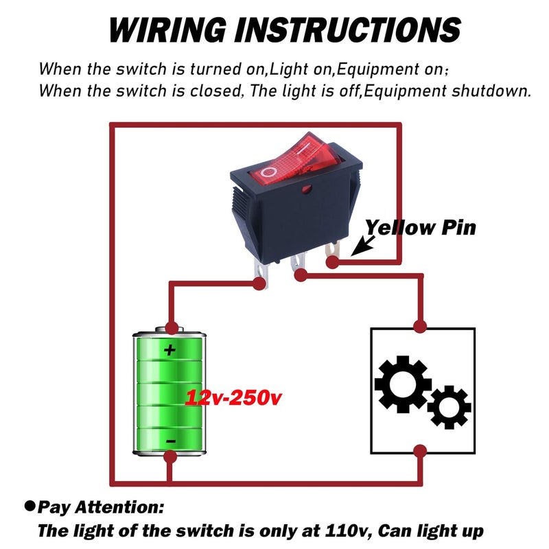 mxuteuk 6pcs AC110V/120V Rocker Switch Red Light Illuminated Snap-in Toggle Switch Power SPST ON-Off Switch 3 Pin, Use for Household Appliances Industrial Equipment MXU3-101NR - Image 2